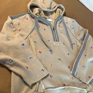 Urban Outfitters - Hattie Fleece Tan Ying Yang Graphic Quarter Zip Hoodie